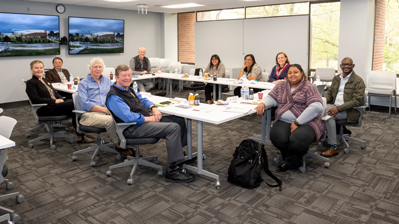 A delegation from the University of the Western Cape in South Africa meets with UMSL Global Executive Director Liane Constantine and faculty members from the College of Business Administration