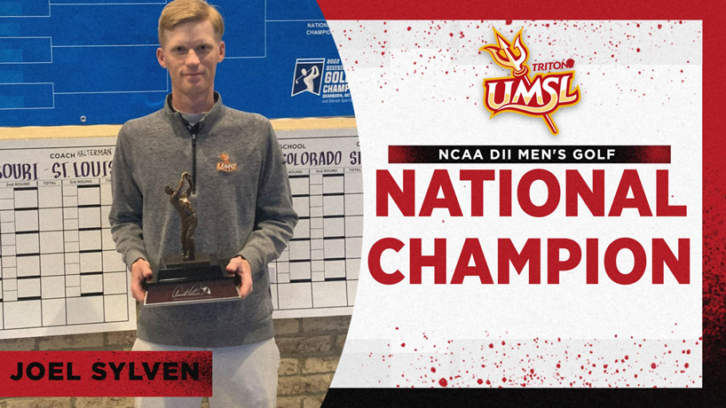 Joel Sylven holds the trophy he received for his NCAA Division II individual championhship