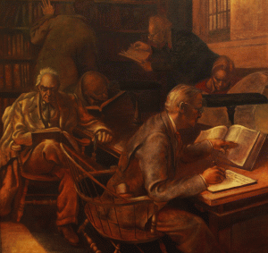 "Adult Education" is one of many pieces from the St. Louis Public Library art collection on view at the Mercantile Library.
