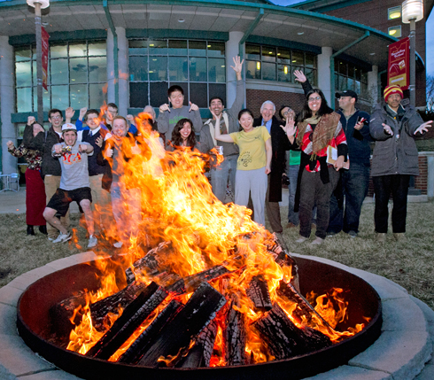 UMSL bonfire at sculpture unveil