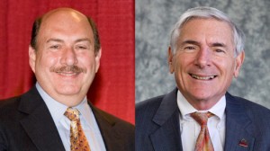 UMSL alumnus Steve Finkelstein (left), BSBA 1972, and Keith Womer, dean of the College of Business Administration at UMSL