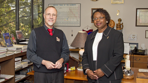 UMSL Chancellor Tom George (left) and Deborah Burris, chief diversity officer at UMSL