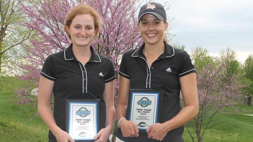 UMSL junior Bailey Hopper (left) and sophomore Taylor Hoag