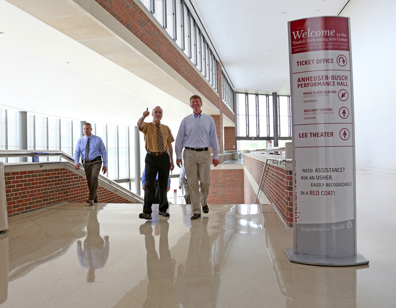 Missouri Attorney General Chris Koster received an up-close look at the University of Missouri–St. Louis campus during a half-day visit May 22 with Chancellor Tom George.