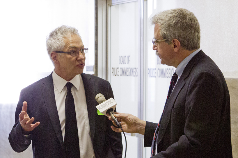 UMSL criminologist Richard Rosenfeld (left) and KMOX reporter Kevin Killeen