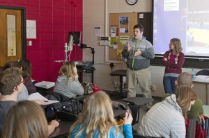 UMSL SUCCEED student Grayson Jostes speaks to his class