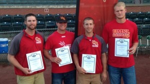 UMSL baseball players (from left) Kyle Dermody, Cody Garlington, Paul Richmond and Zach Sedlacek