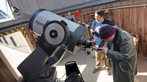 Astrophysics students Matt Dennis (front) and Matt Wentzel will run the 2015 Richard D. Schwartz Observatory Open House.