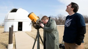 Astrophysics students Matt Dennis (left) and Matt Wentzel will run the 2015 Richard D. Schwartz Observatory Open House.