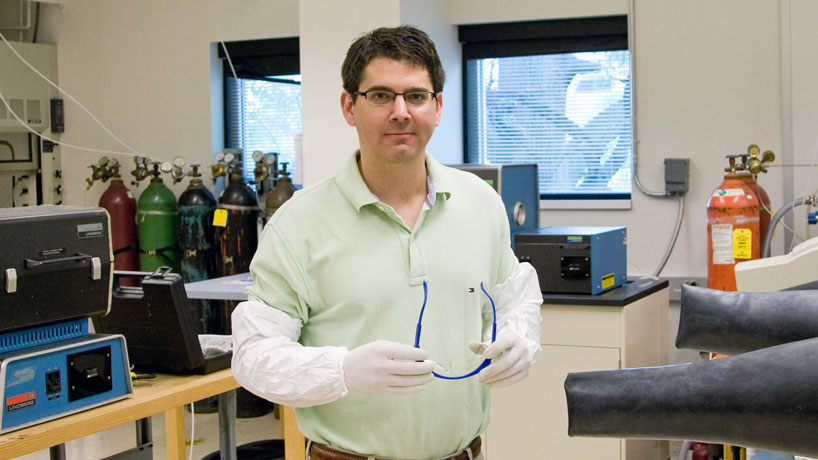 Physics Professor Eric Majzoub is part of the upcoming energy panel discussion at SLINN 2015, hosted by UMSL's Center for Nanoscience. He's an expert on energy storage and conversion for fuels. (Photo by August Jennewein)