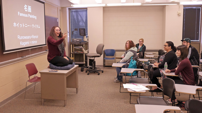 Japanese language students practice Rakugo, put on a show