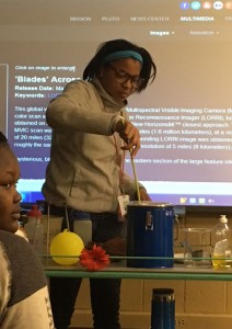 During the classroom presentation at UMSL, Ferguson Middle School students learned about comets, jokingly called "dirty snowballs." Later, a UMSL student made one out of soil, dry ice, water and ammonia. (Photo provided by Gina Pereda)