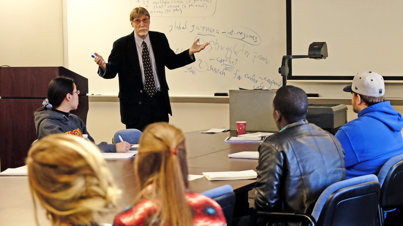 Professor J. Martin Rochester speaks to a diverse class of students