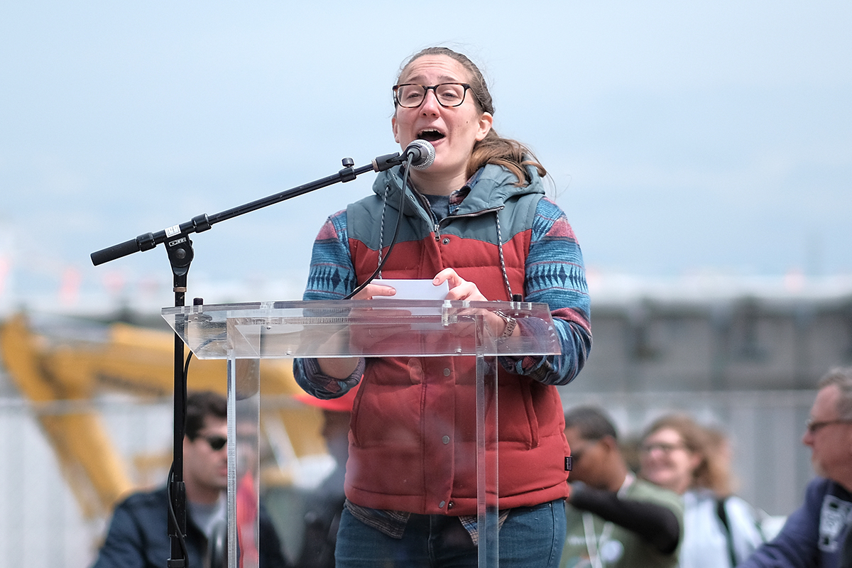 Emma Young, a doctoral student in biology at UMSL, was one of the featured speakers at the March for Science in St. Louis. She addressed the importance of collaboration in the field. (Photo by Satsawat Visansirikul, a UMSL doctoral student in chemistry)