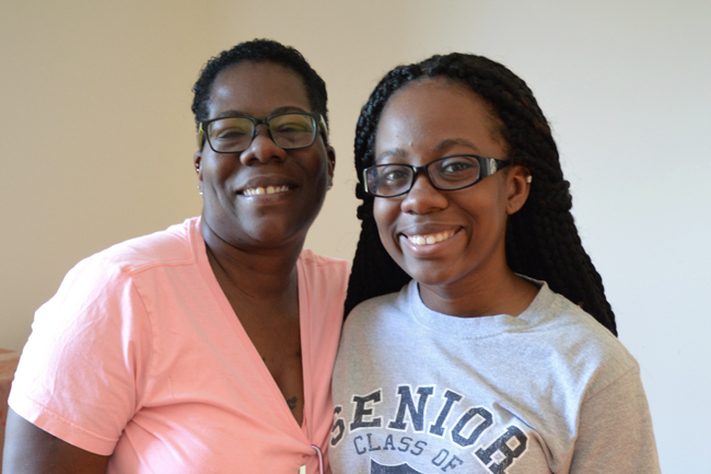 Dornette and Tori Foster while unpacking for college