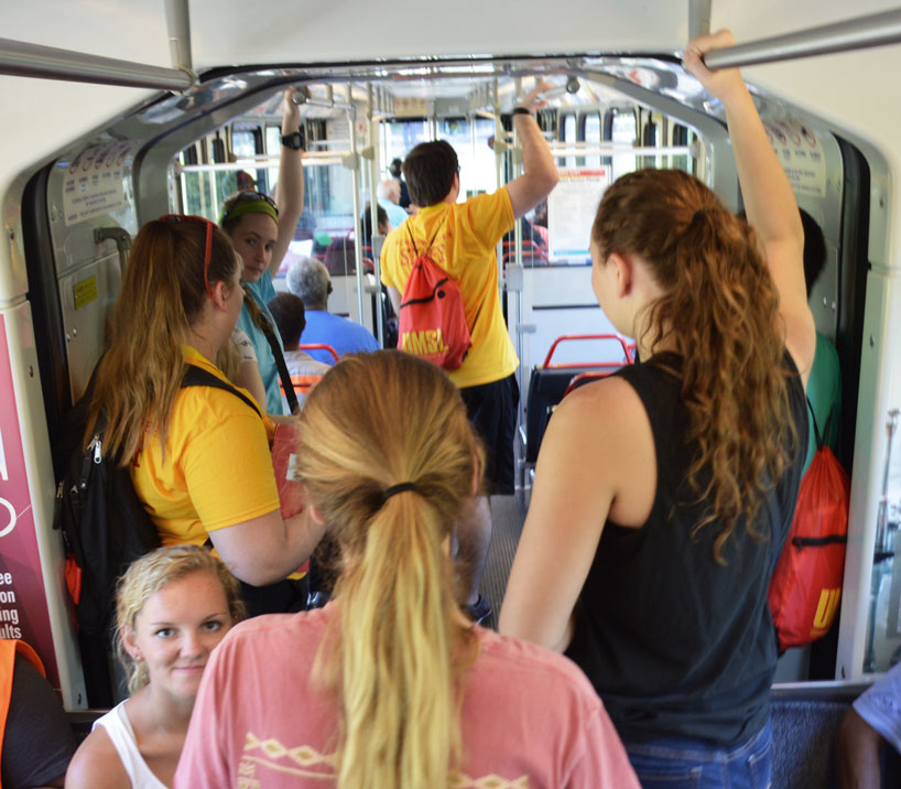 UMSL students riding MetroLink