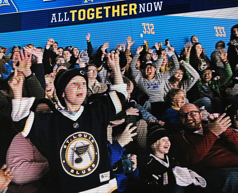 UMSL fans on Blues videoboard