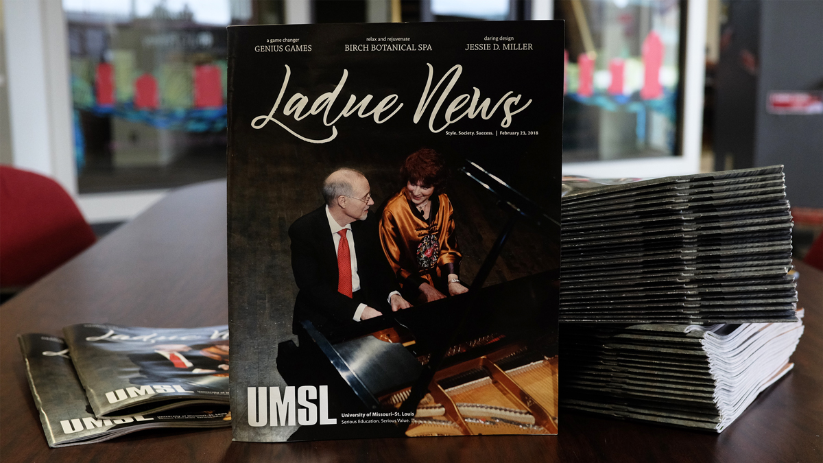 On the cover! Ladue News features UMSL chancellor and wife