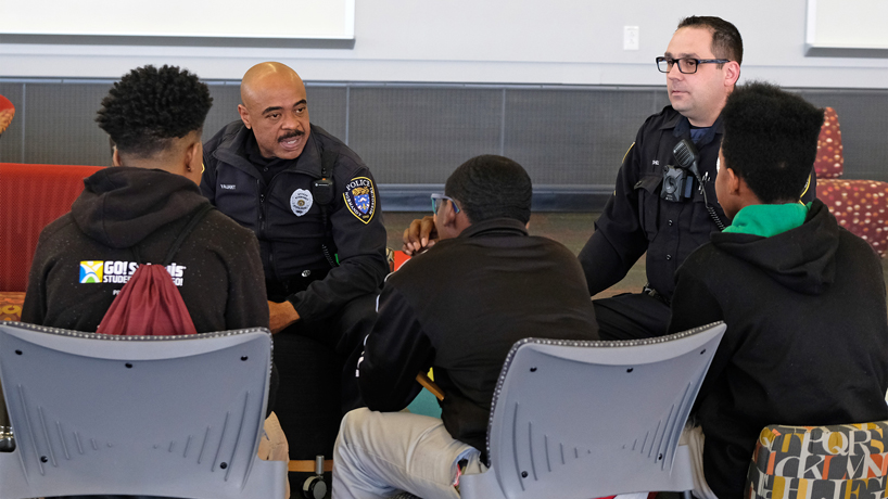 Police and Normandy Middle School students come together for Day of Dialogue at UMSL