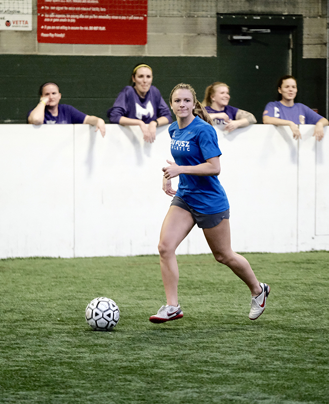 Both of Kaily Utley’s recreational soccer teams, women’s and coed, won their games on Saturday. (Photo by August Jennewein)