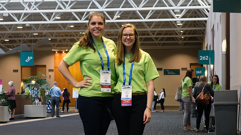 From left: Lauren Dermody and Katlyn Flood worked Optometry's Meeting as continuing education monitors.