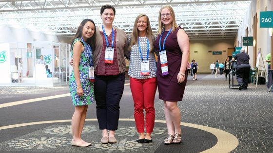 From left: Maria Tantsits, Stevi James, Kailey Utley and Sydni Davis Farhat gathered at Optometry's Meeting on Thursday.