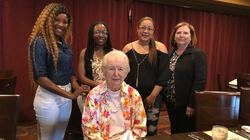 Founding College of Nursing Dean Shirley Martin dines with student honorees carrying on her legacy