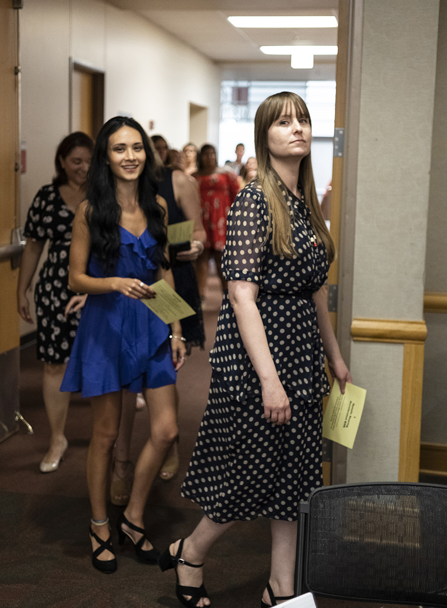 College of Nursing graduates process in the University of Missouri-St. Louis Century Rooms in the Millennium Student Center for their awards and recognition ceremony.