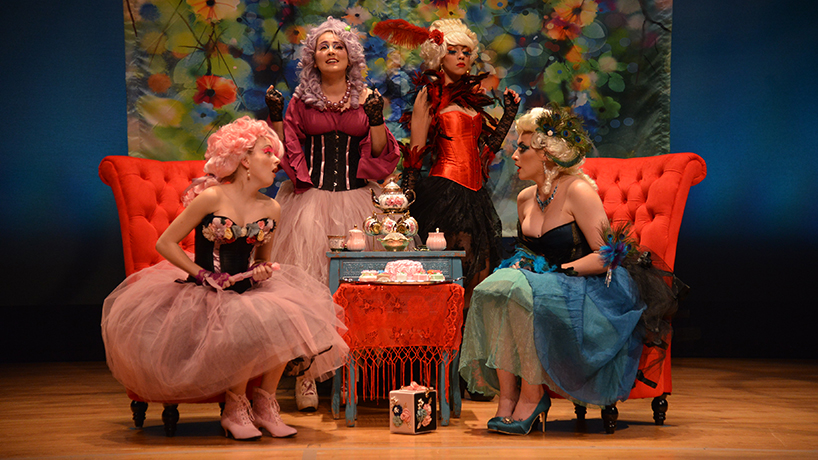 UMSL students (from left) Gracelyn Penn, Sophie Loban, Madeleine James and Lexi Neal star in the Opera Theatre production of “The Clever Artifice of Harriet and Margaret.”