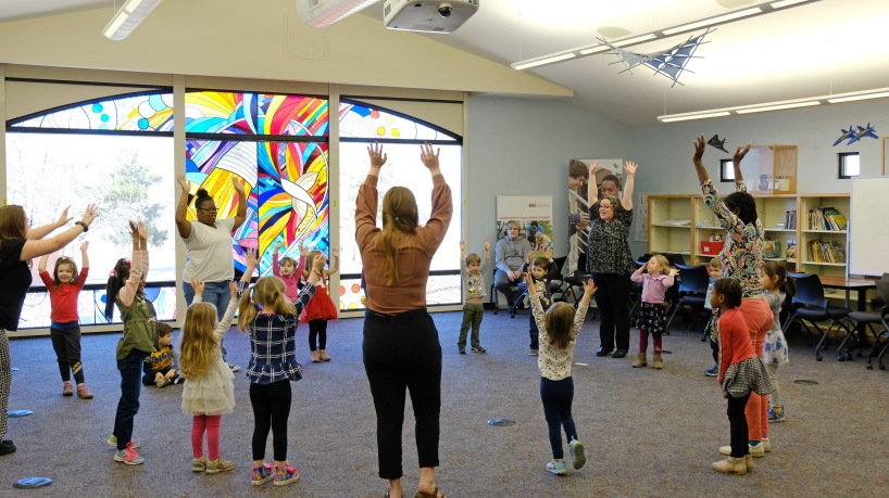 Preschool students in music class