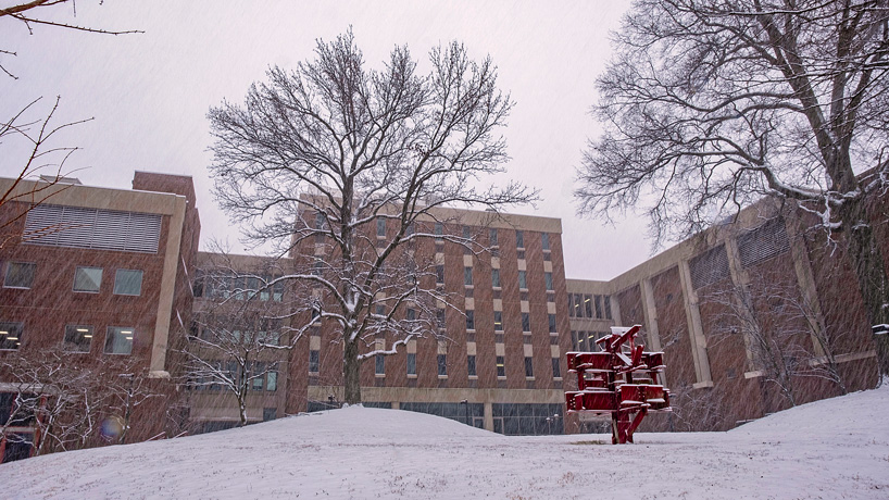 Snow outside Benton Hall