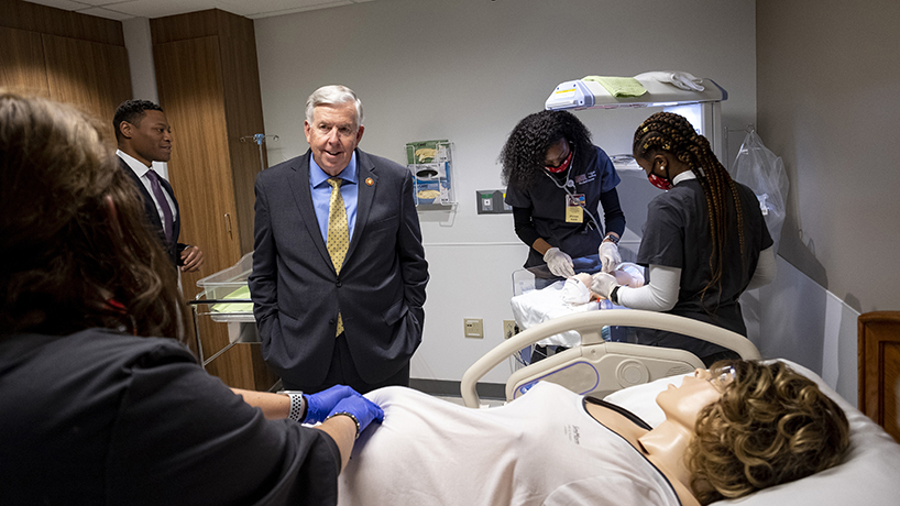 Gov. Mike Parson speaks at progress tour of $7 million UMSL Nursing Simulation Laboratories expansion, renovation