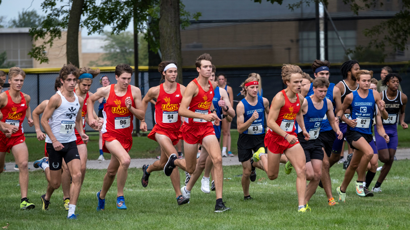 UMSL cross country runners break from the starting line in the Walt Crawford Panther Inviitational