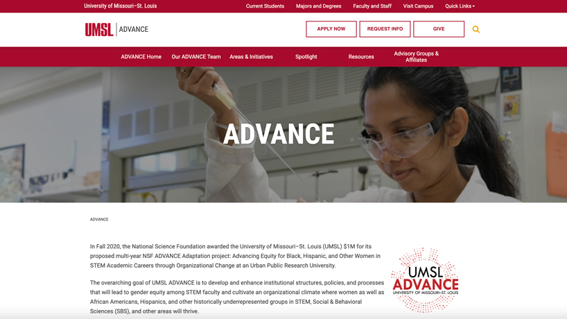 New website highlights UMSL’s continuing efforts to improve gender equity among STEM faculty through ADVANCE