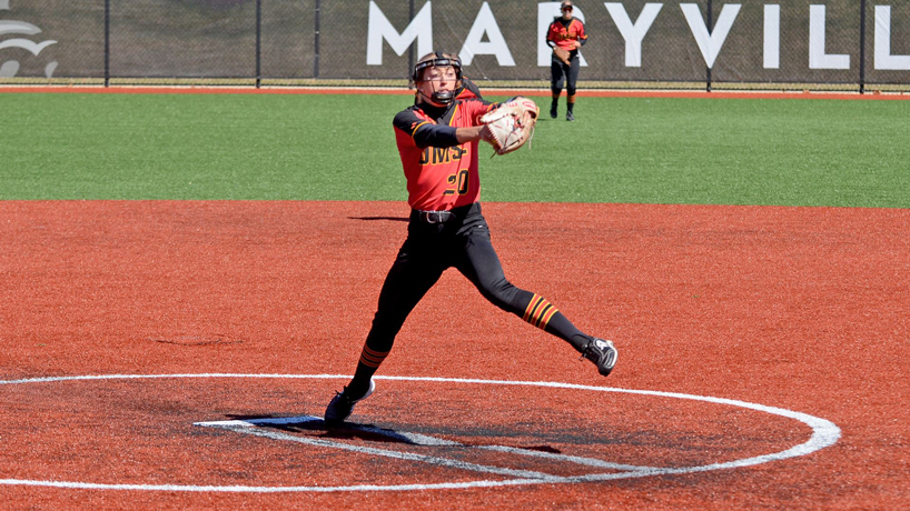 UMSL pitcher Mimi Bradley winds up to deliver a pitch against Maryville