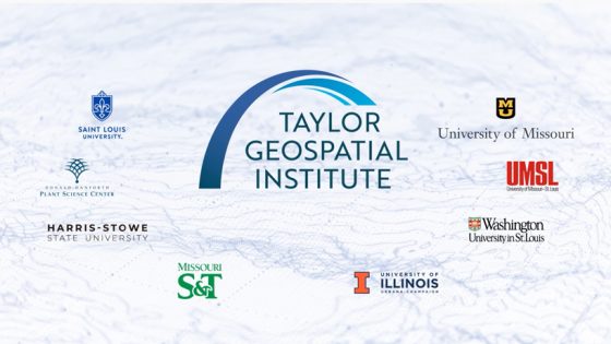 The logo for the new Taylor Geospatial Institute and its eight member institutions