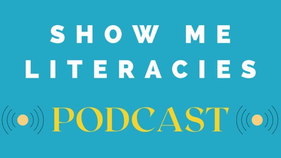 Show Me Literacies blue and yellow podcast logo