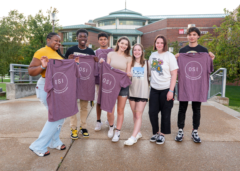 Students leave the Welcome Back Bash with T-shirts from the Office of Student Involvement
