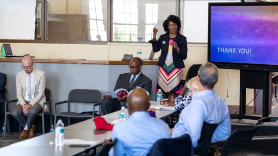 St. Louis Anchor Action Network Director Stefani Weeden-Smith speaks at an executive learning event in June at Sumner High School
