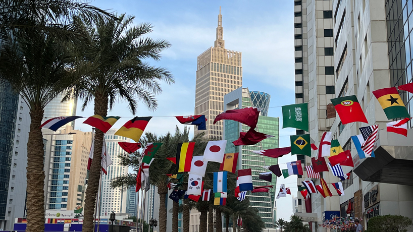 Flags representing World Cup participants fly in Doha, Qatar