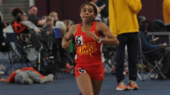 Kennedy Moore runs at the Friday Night Spikes Meet