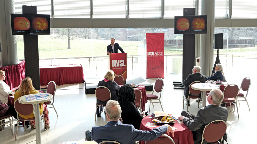Tareq Nabhan speaking at UMSL Global Faculty Reception