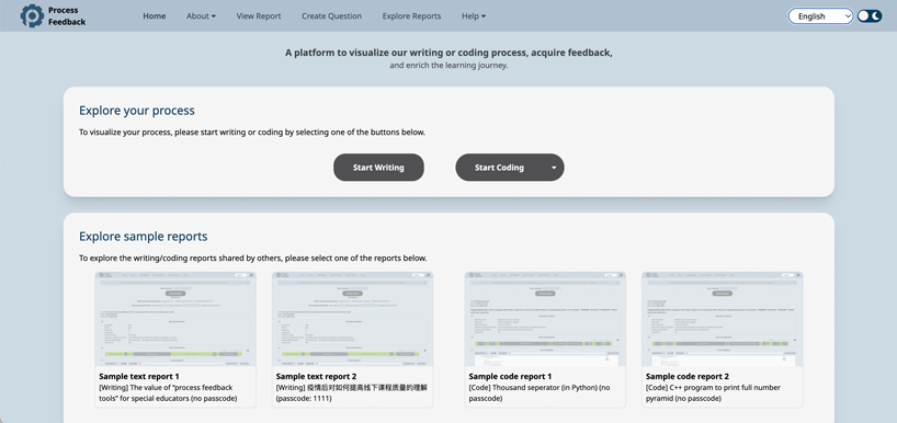 A view of the screen that greets users of online tool Process Feedback