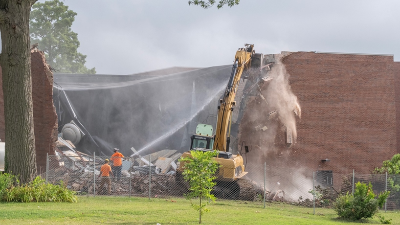 A crew from Hillsdale Demolition tears down the J.C. Penney Auditorium