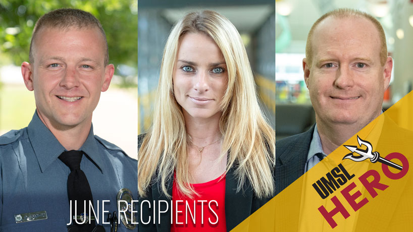 Dustin Smith, Christy Hummel and Mitch Hess receive UMSL Hero Awards