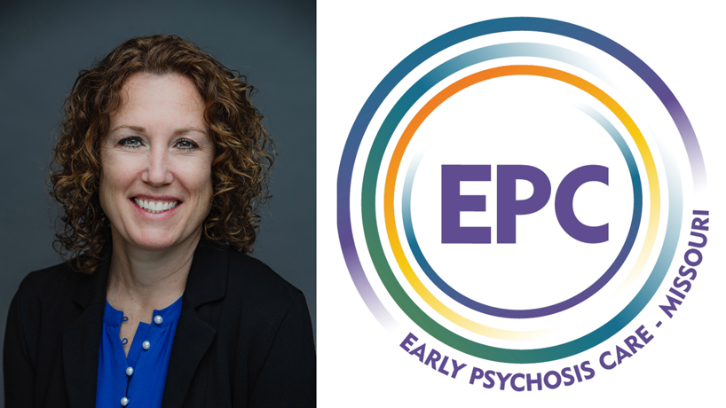 MIMH Associate Director Rachel Kryah and the logo for the Early Psychosis Care Center