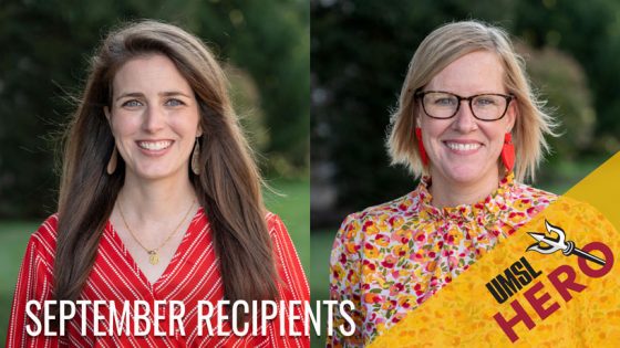 September's honorees are Erin Sullivan, the assistant director of new student programs and campus visits; Megan Green Simonds, the director of new student programs and campus visits; and Corey Worth, custodian (not pictured). (Photos by Derik Holtmann)