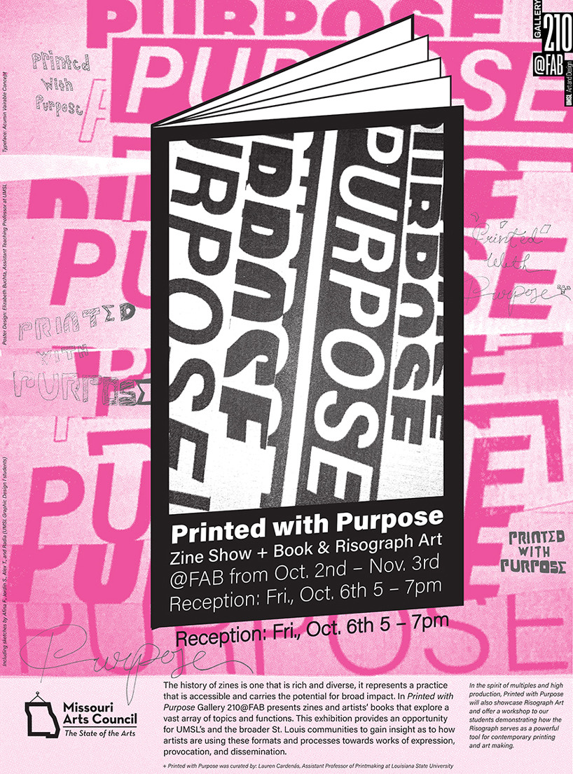 Flyer for Gallery 210@FAB exhibition "Printed with Purpose"