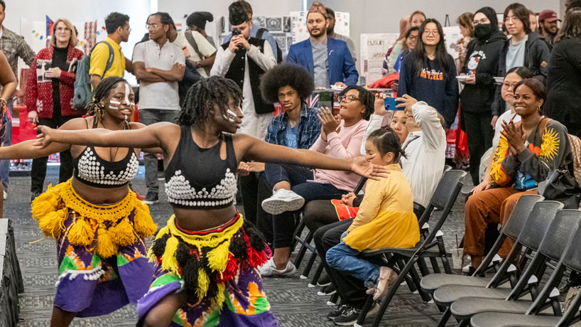 Members of Spirit of Angela traditional West African dance and drum perform