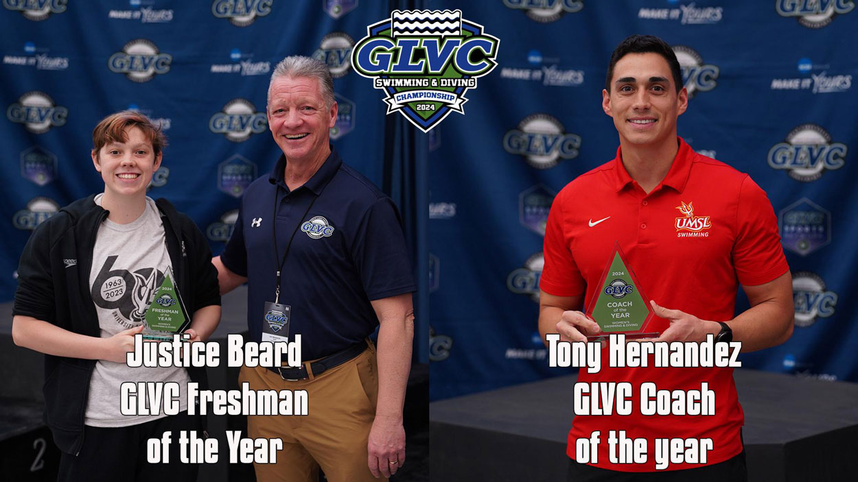 Justice Beard and Tony Hernandez holding Freshman of the Year and Coach of the Year awards, respectively